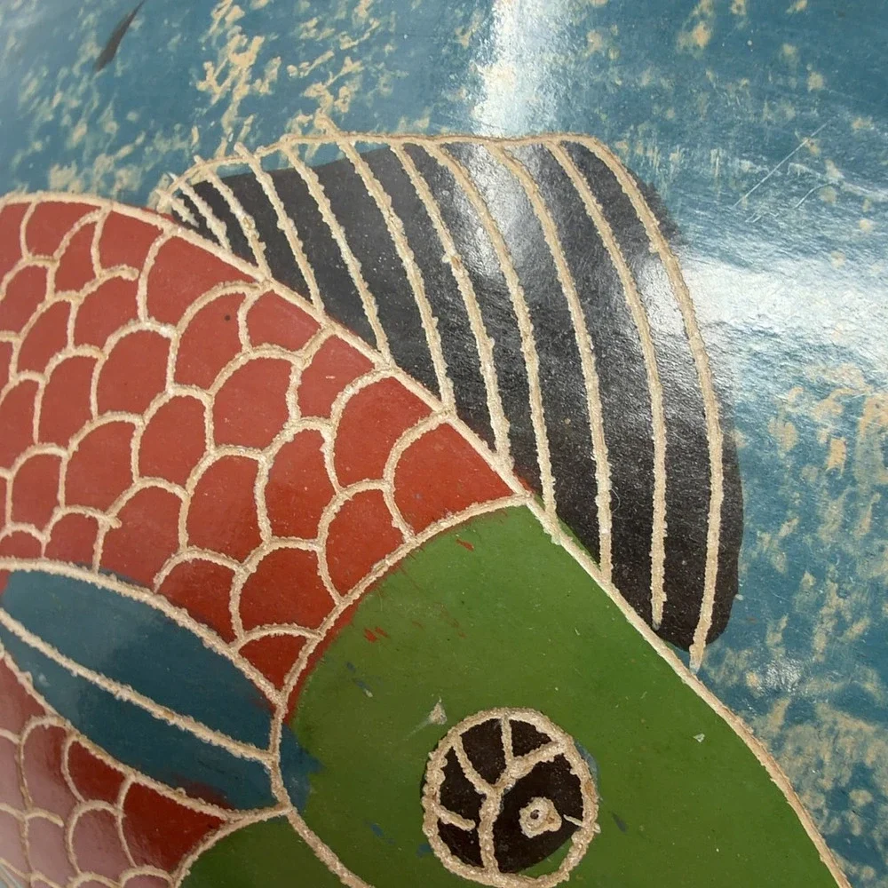 Vintage Hand-Painted Hand-Etched Fish Motif Art Pottery Bowl 6